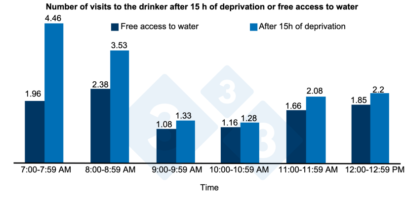 Figure 1. Number of visits to the drinker after 15 h of deprivation or free access to water.
